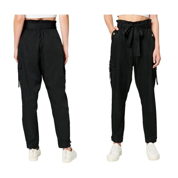 Blank‎ NYC Womens Size 26 Time Machine Black Nylon Paper Bag Pants Self Belt NWT - Picture 3 of 6
